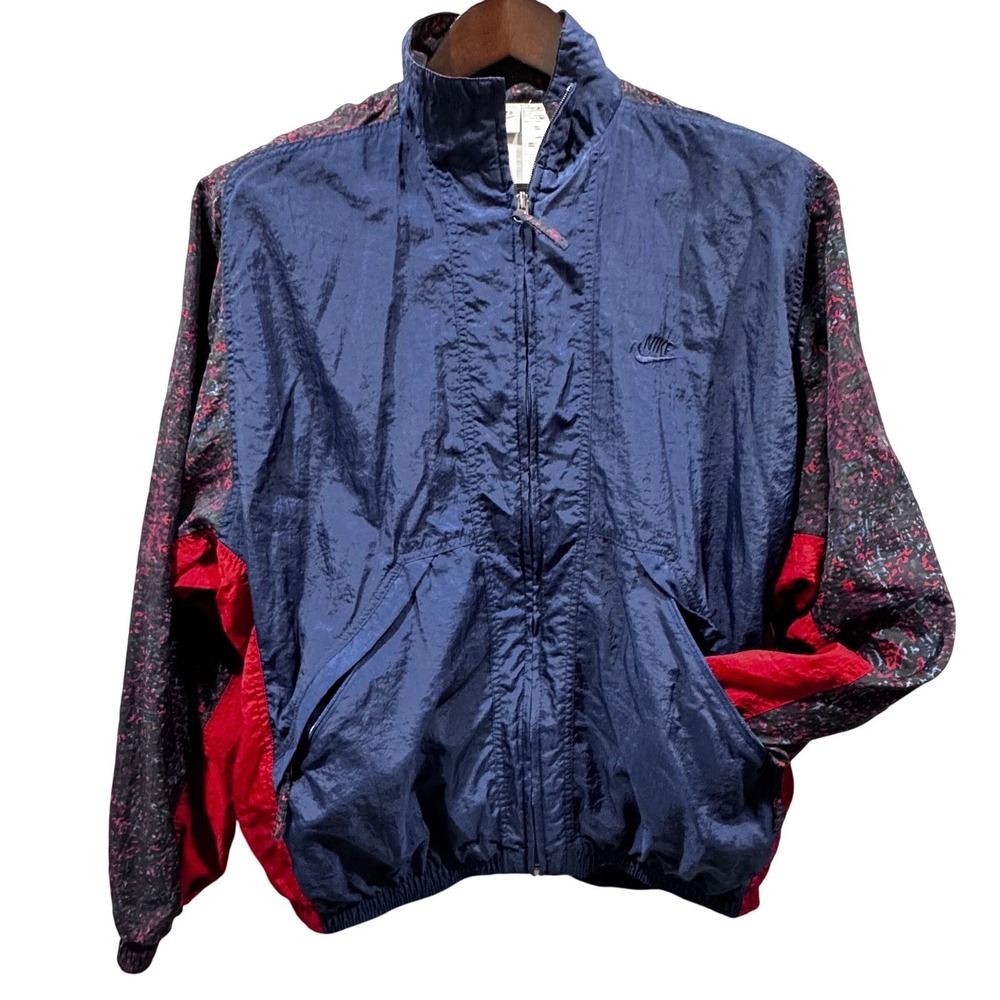 Vintage Nike Windbreaker Jacket Blue Red Graphic Print‎ Nylon Youth 10-12